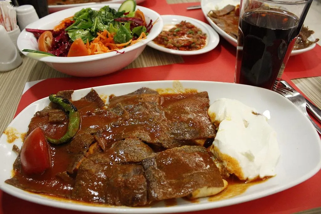 Picture of a plate of Bursa İskender Kebap in Istanbul, Turkey.